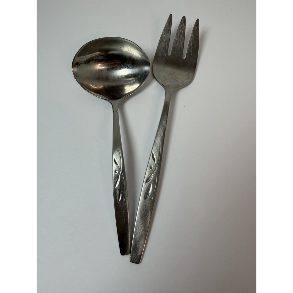 Oneida Will O Wisp Stainless Flatware Lot Of 2 Serving Meat Fork Gravy Ladle